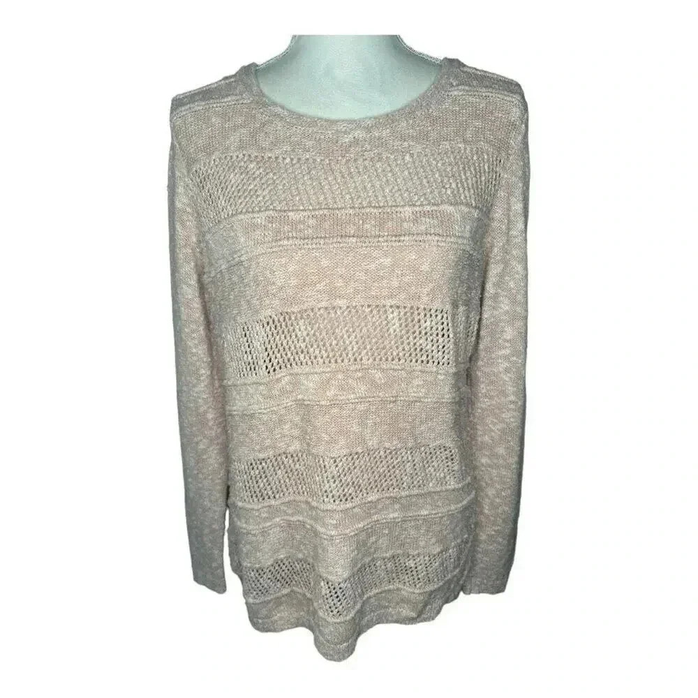 LOFT Women’s Medium Marled Pink‎ Open Knit Lightweight Crewneck Sweater